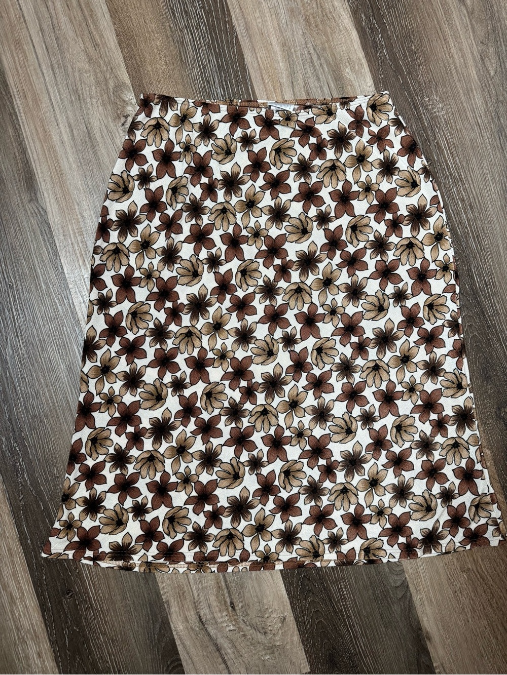 Cream Brown Floral A-Line Nylon Mini Skirt
